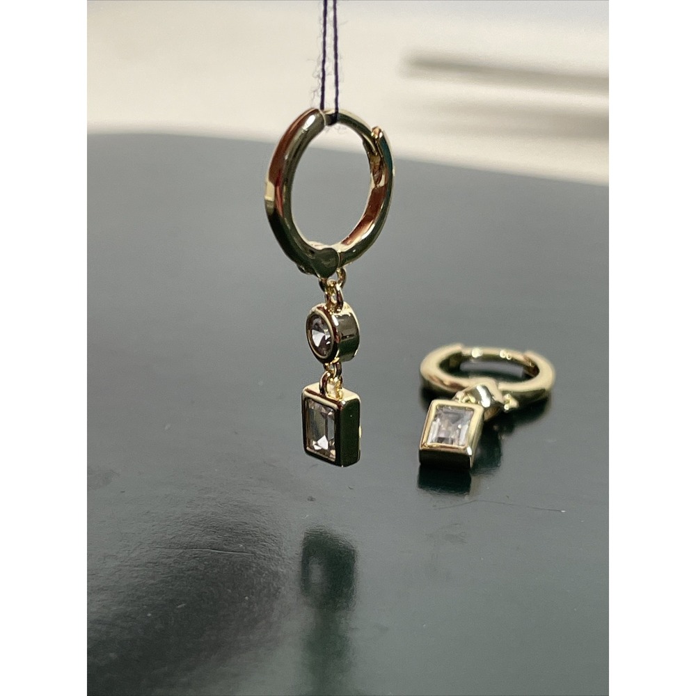 Shashi Gold-Plated Huggie Hoop Drop Dangle CZ Earrings Hinged